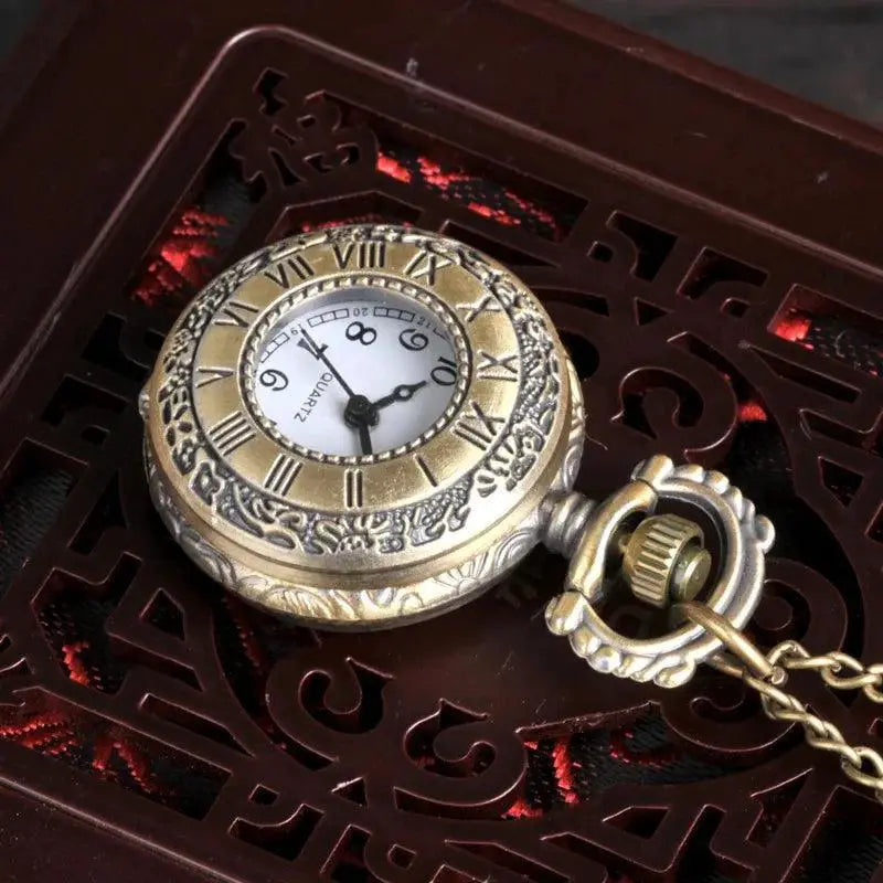 Pocket Clock Vintage Dual Time Display Elegant Roman Chain
