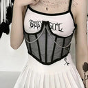 Punk Metal Chain Lace Bustier Corset Edgy Waist-Cinching Style