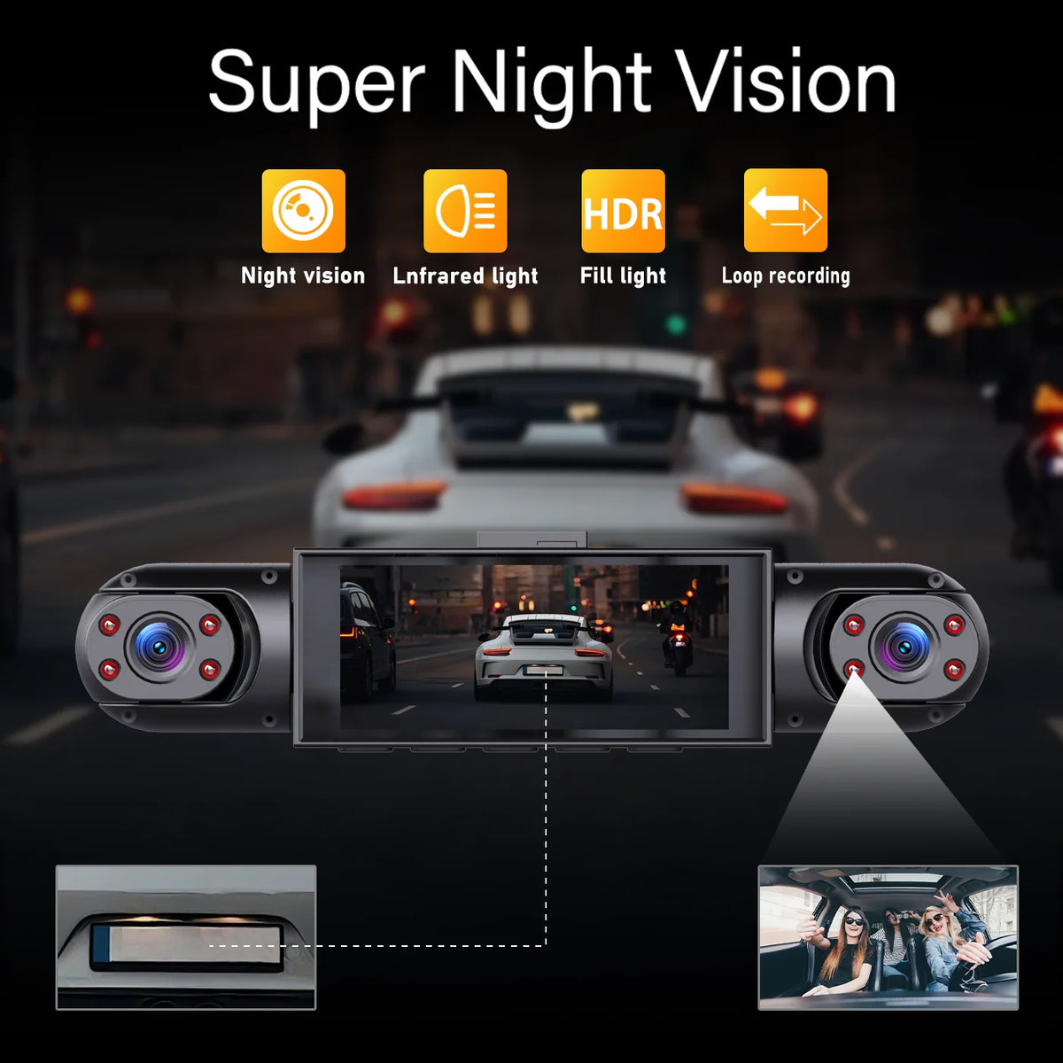 BCUOZ ° Dashcam, Front + Built-in Rear Left and Right Super — product view 5