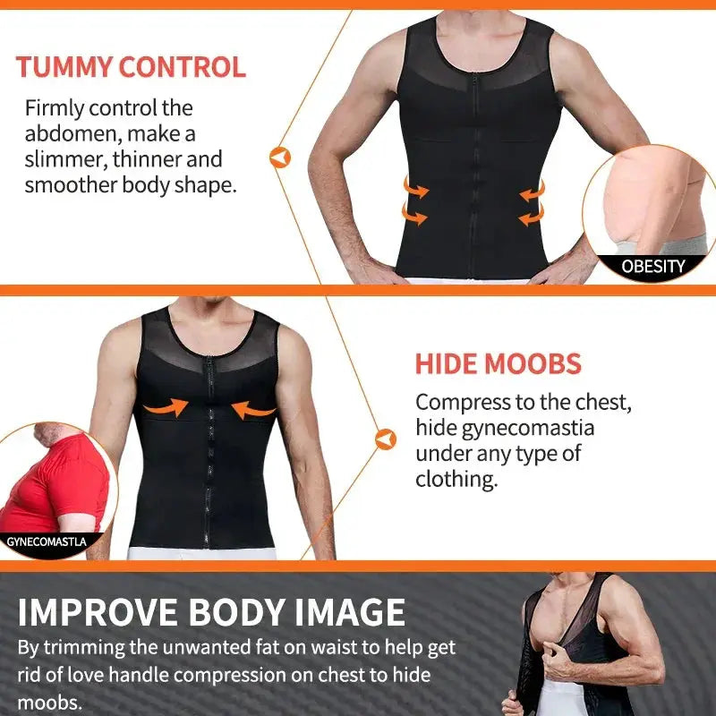 Men's Slimming Compression Tank Top With Zipper Gynecomastia