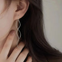 Minimalist Long Wavy Fringe Drop Earrings For Women Fashionable Hanging Jewelry