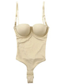 Womens Underwire Padded Push Up Backless Bodysuit Shapewear