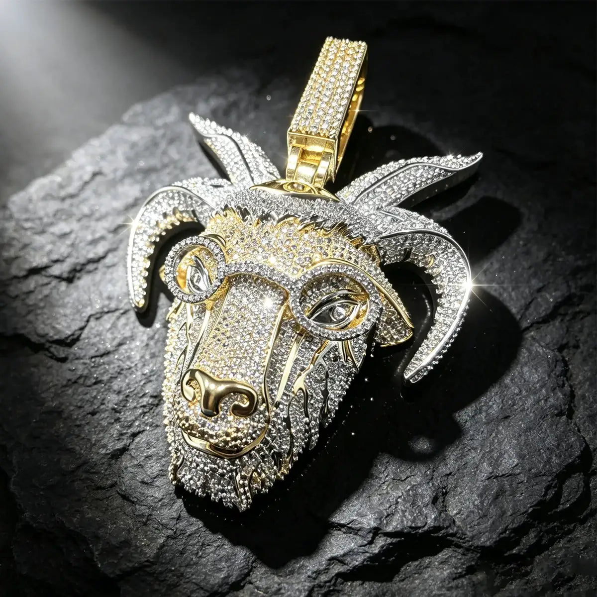 Hip Hop Goat Head With Glasses Pendant Micro Paved Shiny — product view 1