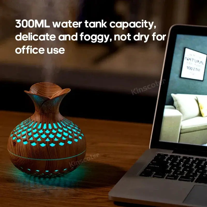 300ml Wood Grain USB Aromatherapy Diffuser With RGB Lighting