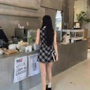 Kimotimo Plaid Dress Women Slim Waist