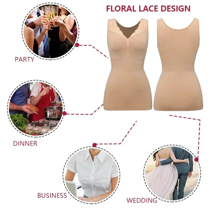 Seamless Lace Built In Bra Tank Top For Tummy Control