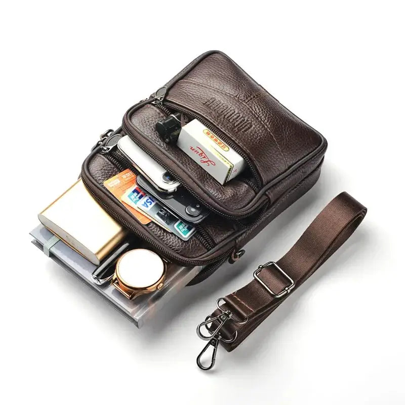 Mens Genuine Leather Crossbody Bag For Men Vertical Trendy