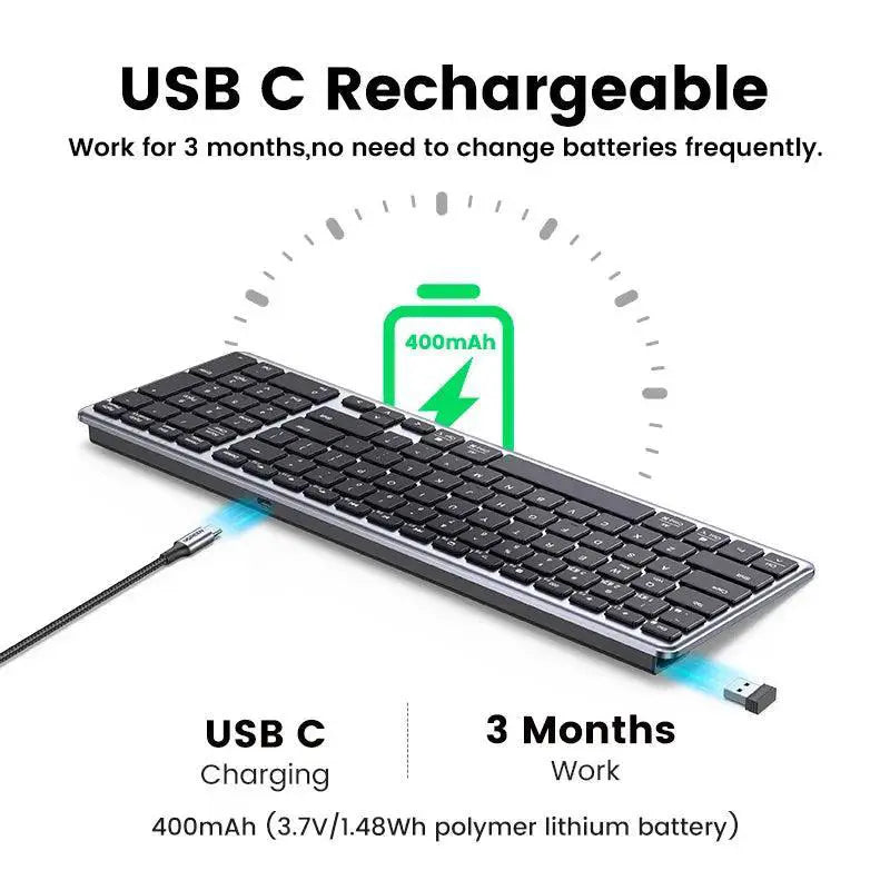 Ultra Quiet Wireless Keyboard Multilingual Long Battery Life
