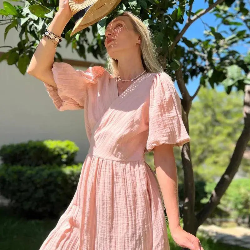 Muslin 100 Percent Cotton Gauze Long Chic Sundress For Women