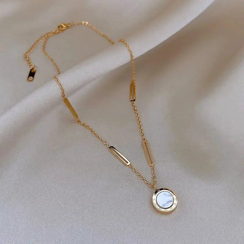 Stylish Stainless Steel Roman Digital Pendant Necklace