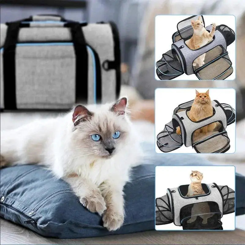 Portable Soft Sided Cat Carrier Handbag With Expandable Bag
