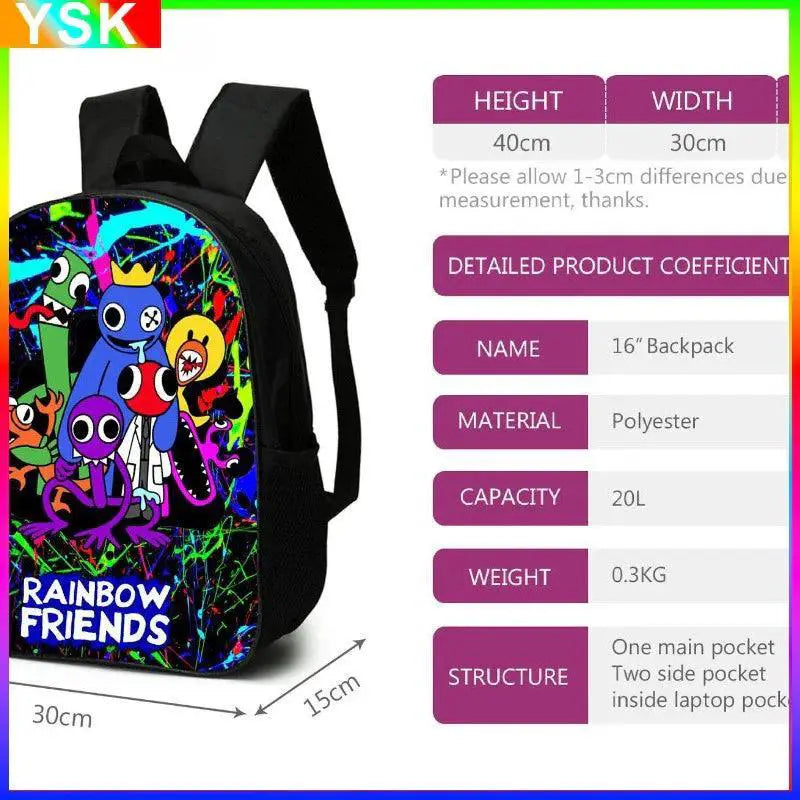 MINISO Rainbow Friends Backpack for Kids Cartoon School Bag