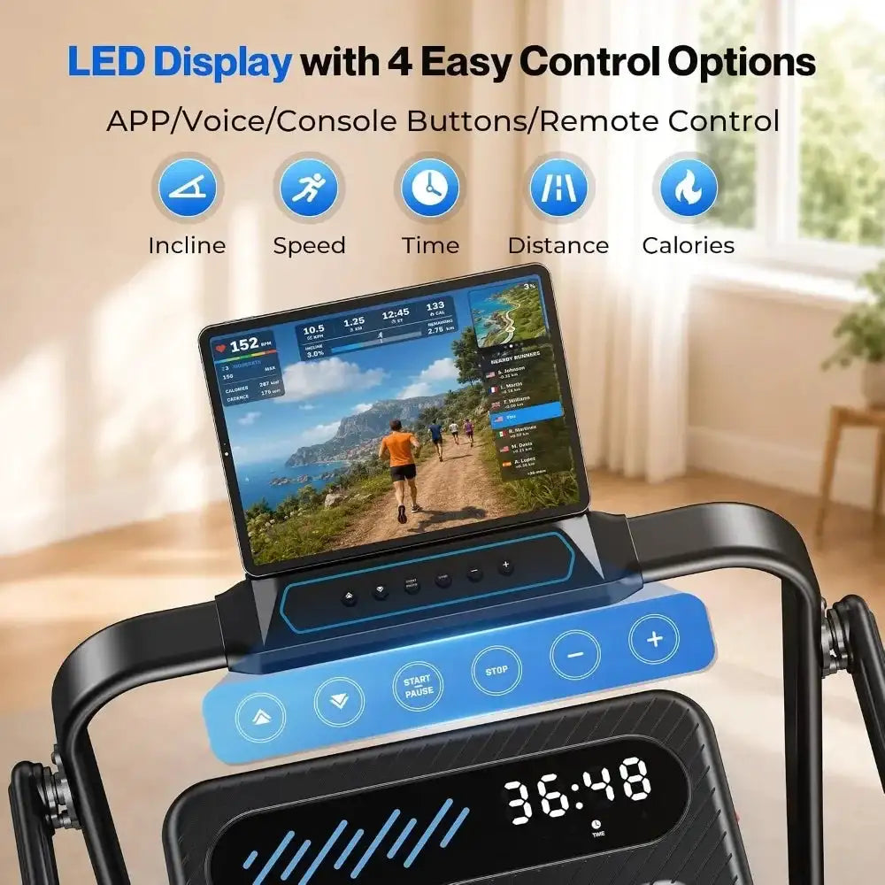 Foldable Walking Pad Treadmill Auto Incline Stable Handlebar Home Office 3.5HP Quiet Under Desk App Wide Belt 375 lbs Capacity
