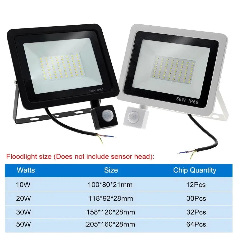 Led Floodlight With PIR Motion Sensor IP66 AC220V White
