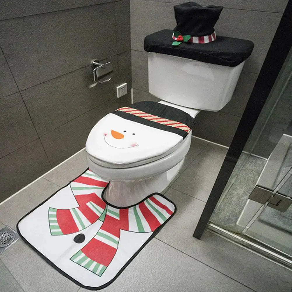 Adorable Santa Christmas Toilet Seat Cover Set Decor