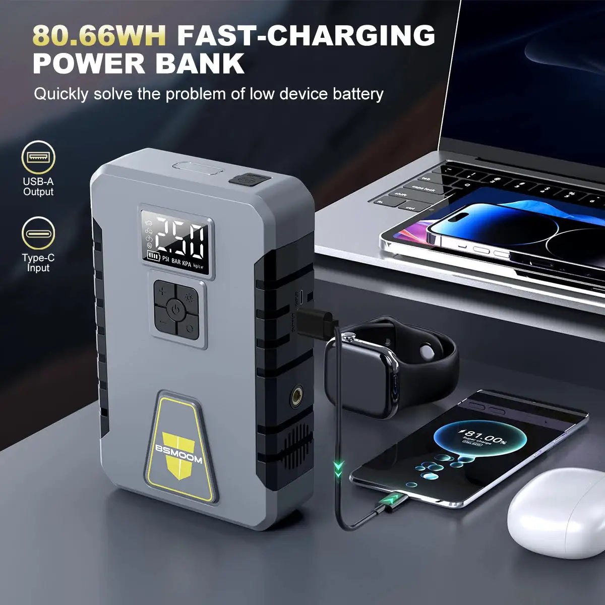 Car Battery Jump Starter Digital Display Portable Car Battery Booster Charger 26800mAh Power Bank Emergency Battery Booster
