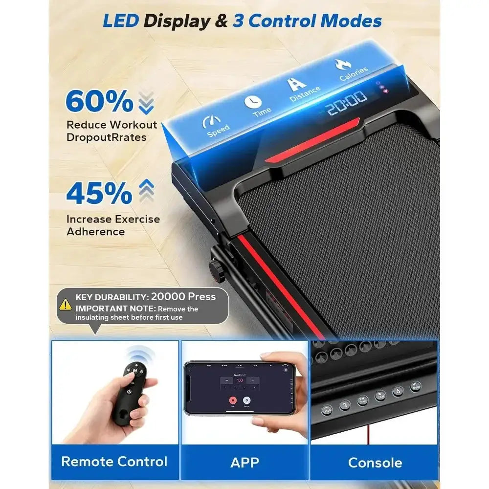 Foldable Incline Walking Pad Treadmill with 3HP for Small Spaces, 300LBS, APP & RGB Light