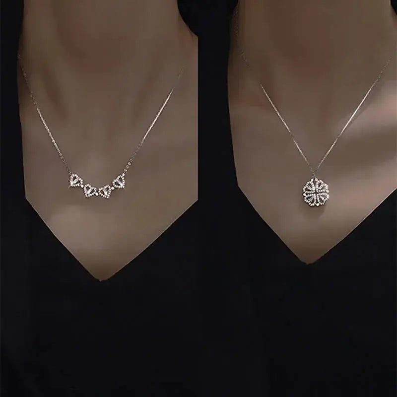 Heart Shaped Four Leaf Clover Pendant Necklace Zircon - OurLum.com