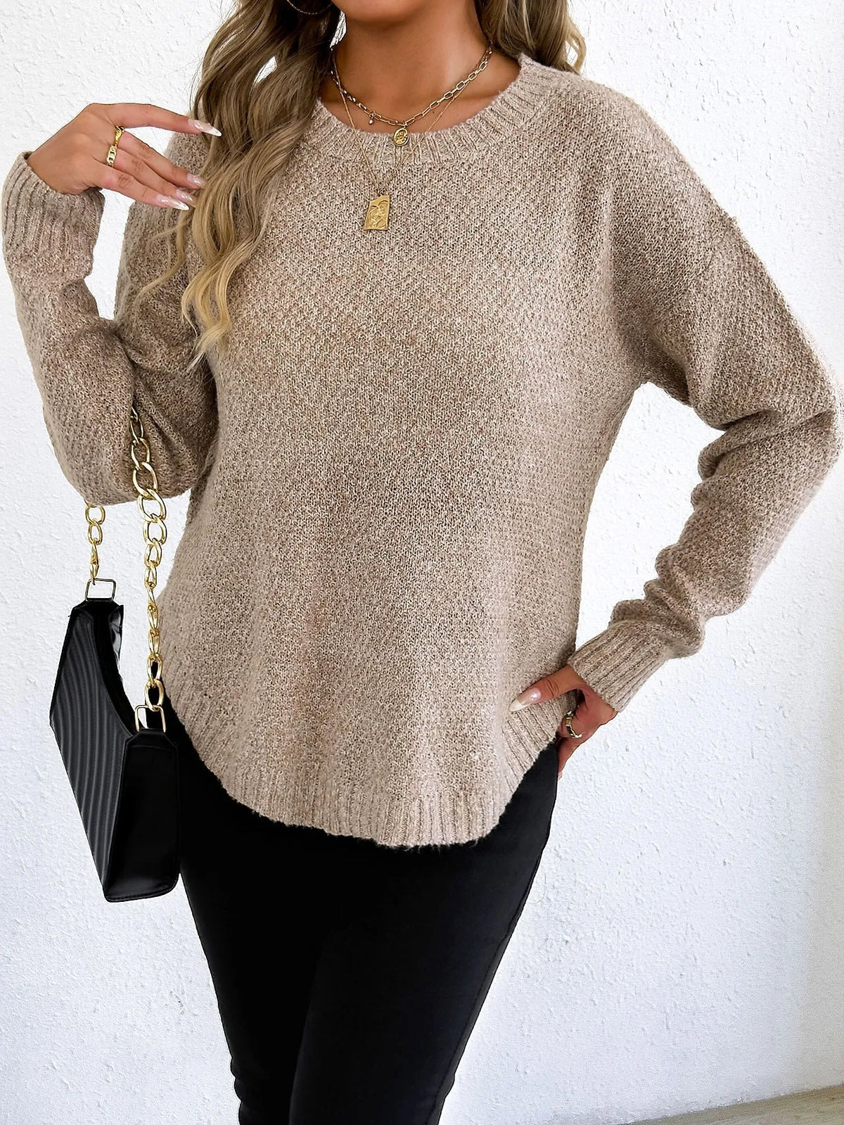 Marled Yarn Crewneck Pullover Sweater