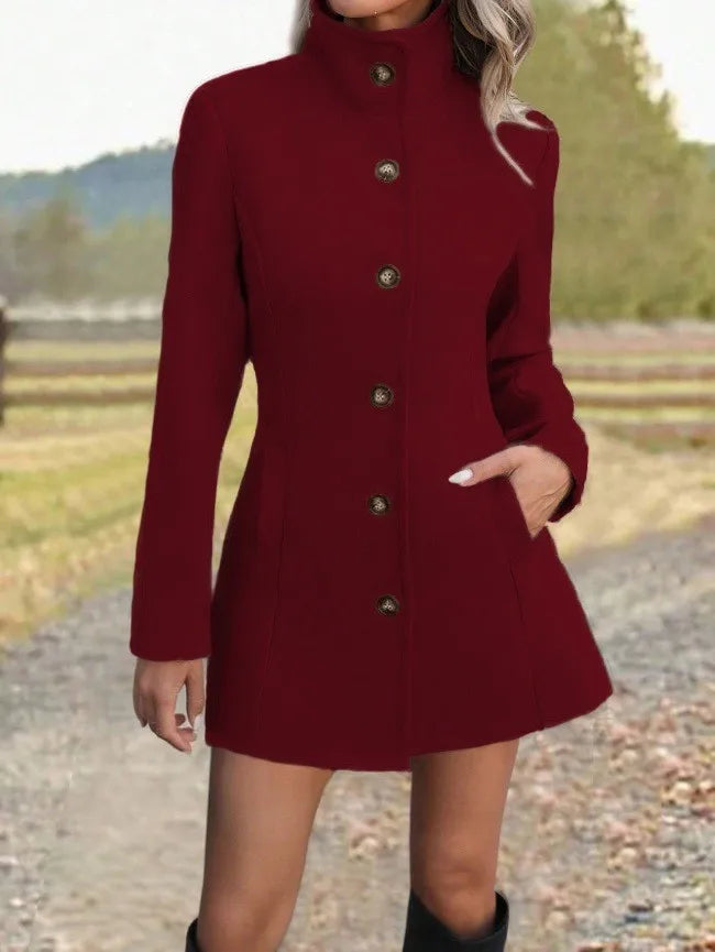 Long Stand Collar Patchwork Coat