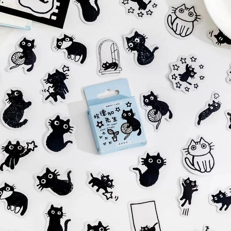 Black Cat Stickers Adorable Self Adhesive Set of 45