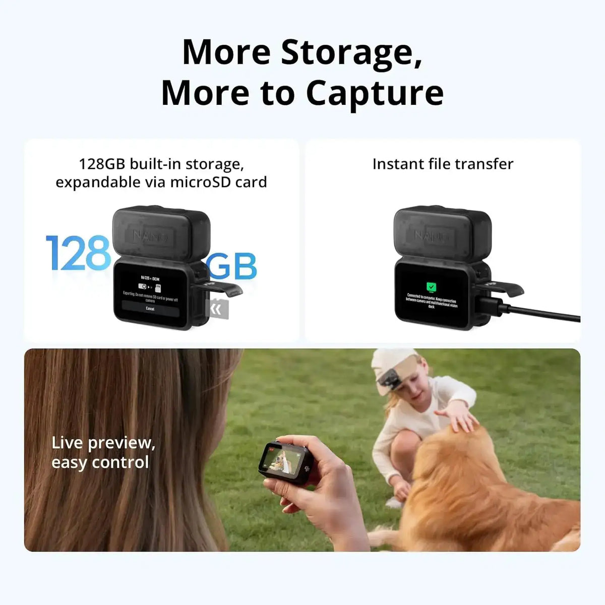 DJI Osmo Nano Standard Combo (128GB) - ALL New Small 4K/60fps Vlogging Camera with a 1/1.3″ Sensor, 143° Wide FOV Video, 200-Min Recording, Swift Content Transfer, Magnetic POV Cam 4K for Sports, Vlog