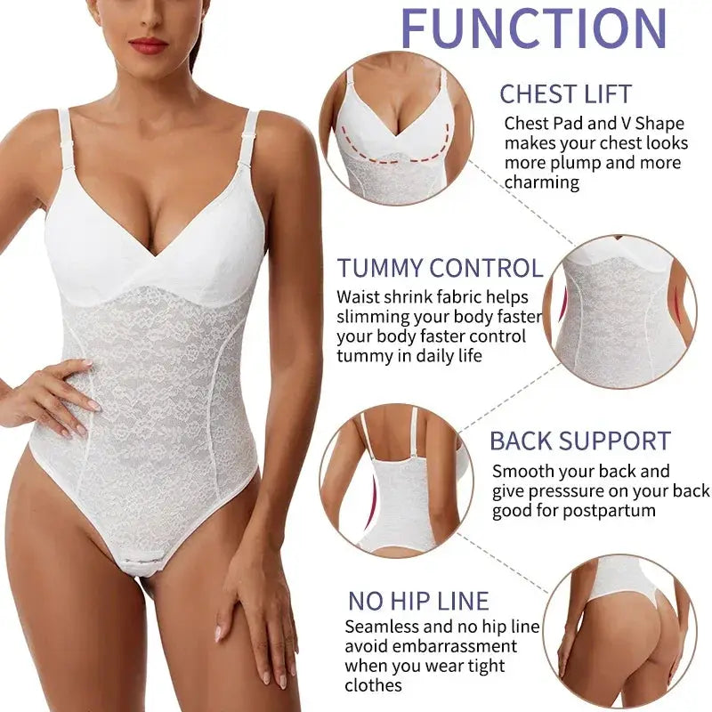 Lace Bodysuit With Tummy control Built In Bra Slimming