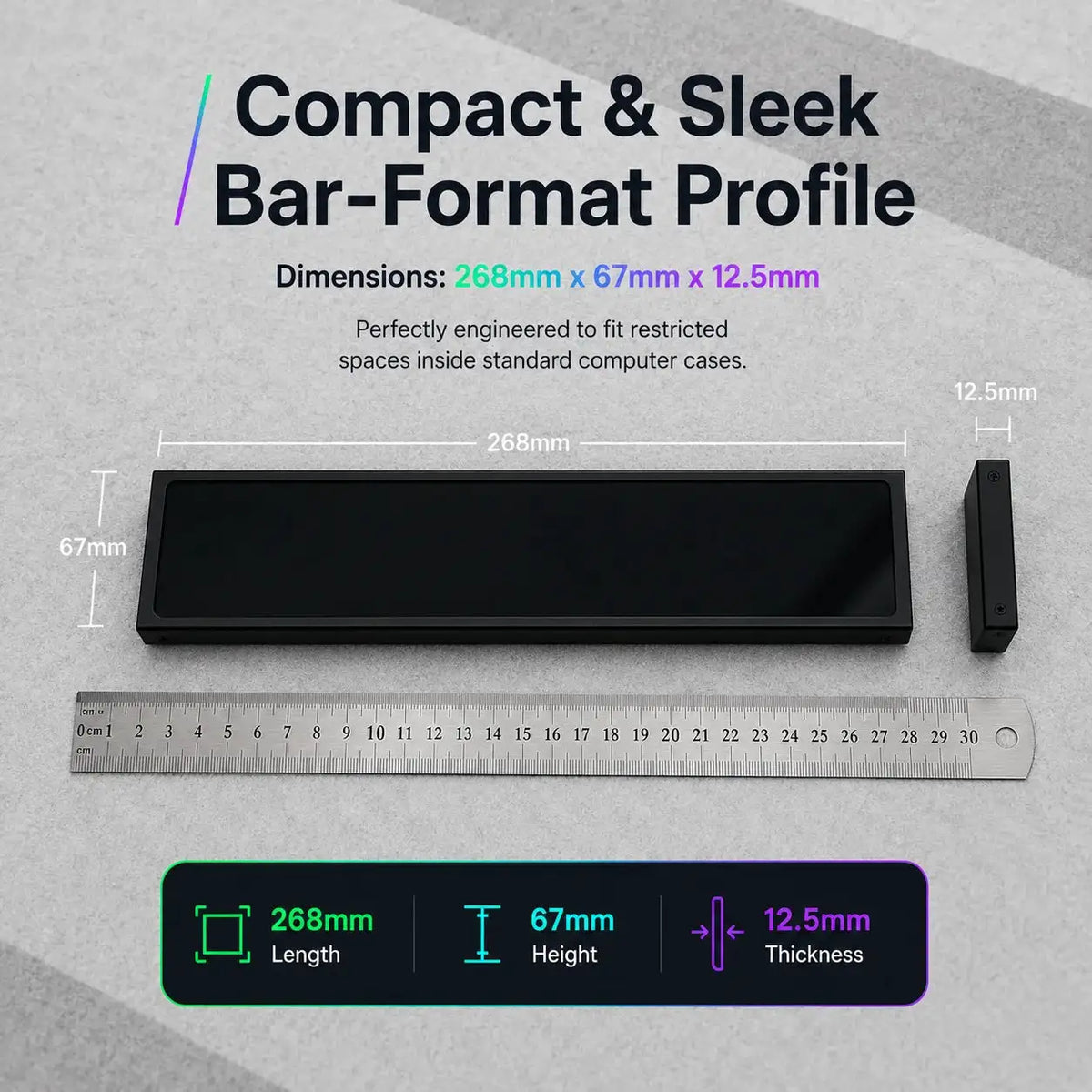 LESOWN Portable Ultra Wide Monitor 11.3 Inch Stretched Strip Display 440x1920 Plug & Play Mini Auxiliary Monitor for Laptop PC