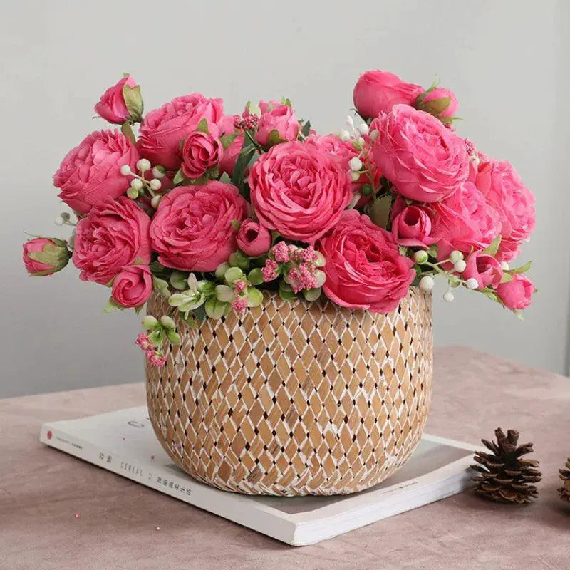 Rose Pink Silk Peony Wedding Bouquet Artificial Decoration