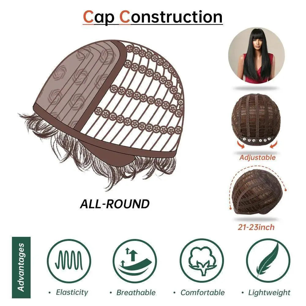 Sleek Black Synthetic Long Wig for Daily Wear and Cosplay