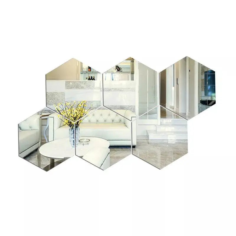 Hexagon Mirror Wall Stickers Set Modern DIY 3D Art Decor