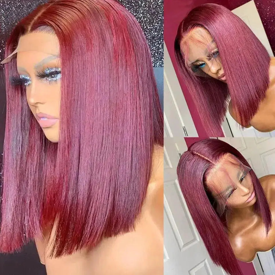 Burgundy Brazilian Lace Front Bob Wig Premium Quality Hair