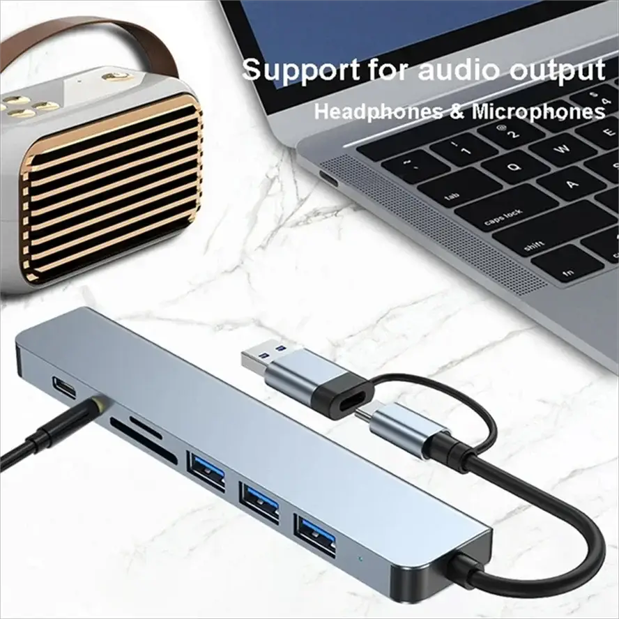 8 In 2 USB Hub 3.0 Type C Multiport Dock For MacBook Pro