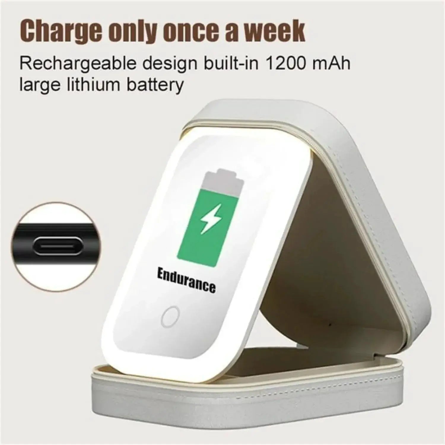 White Portable Travel Makeup Bag With LED Mirror Compact