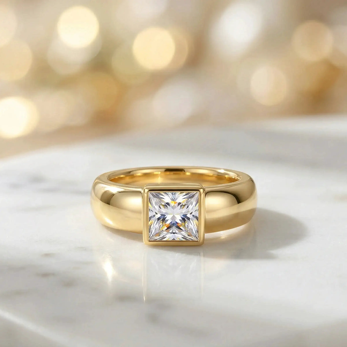 Princess Moissanite Ring in Sterling Silver Wide — product view 2