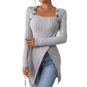 Square Neck Asymmetric Button Sweater