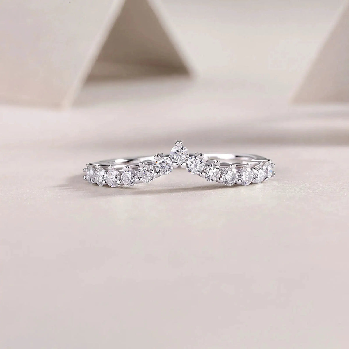 V Shape Crown Moissanite Stackable Ring — product image 2