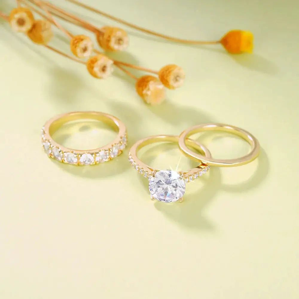 Temperament Ring 3-Piece Set with Moissanite Elegant Diamond Ring Wedding Party Matching Ring Romantic Jewelry Gift Wedding Engagement Anniversary Gift Girlfriend Valentine's Day Gift Wholesale Giving Her Valentine's Day Gift