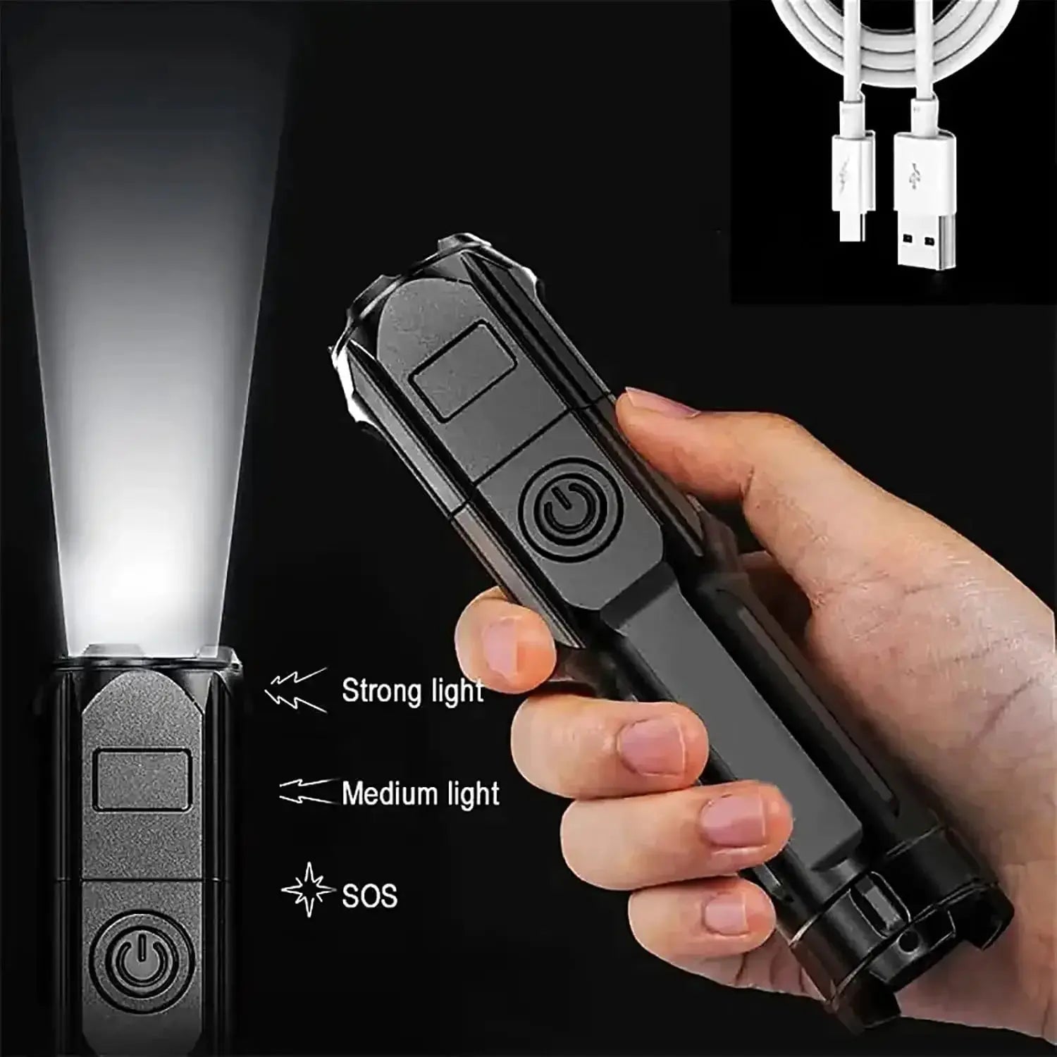 4 Lighting Modes LED Flashlights Telescopic Zoom Torch