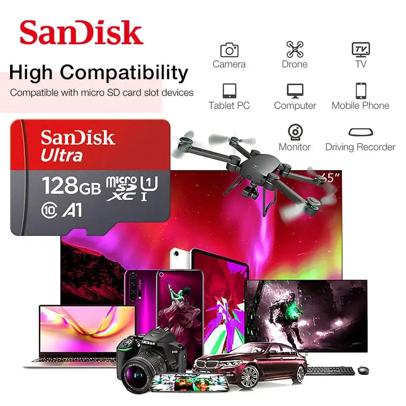 Sandisk Ultra A1 Micro SD Card 512GB 256GB 128GB 64GB 32GB Memory Card SD TF Flash Card Memory Cards 32/64/128GB for Phone
