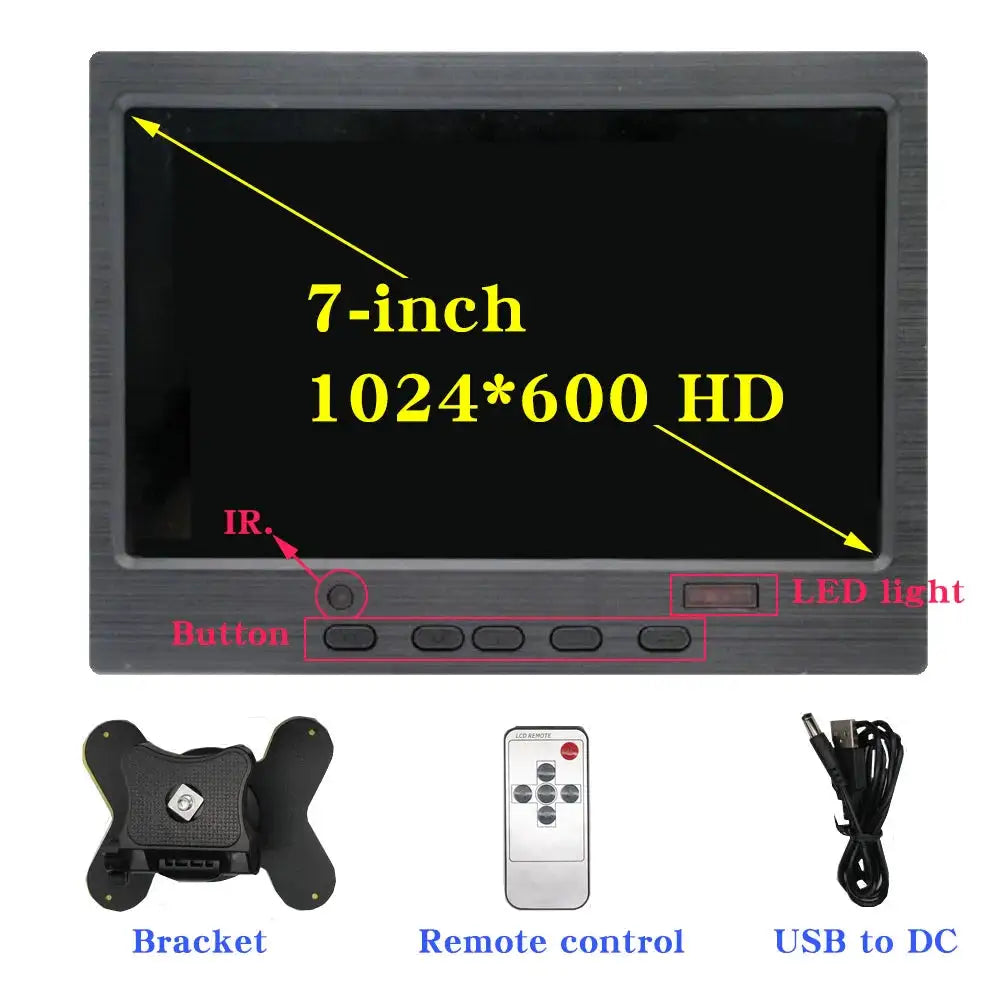 7inch IPS Portable Display HD 1024x600 Screen AV CCTV Monitor For Raspberry Pi HDMI-compatible VGA D-SUB Reversing Camera