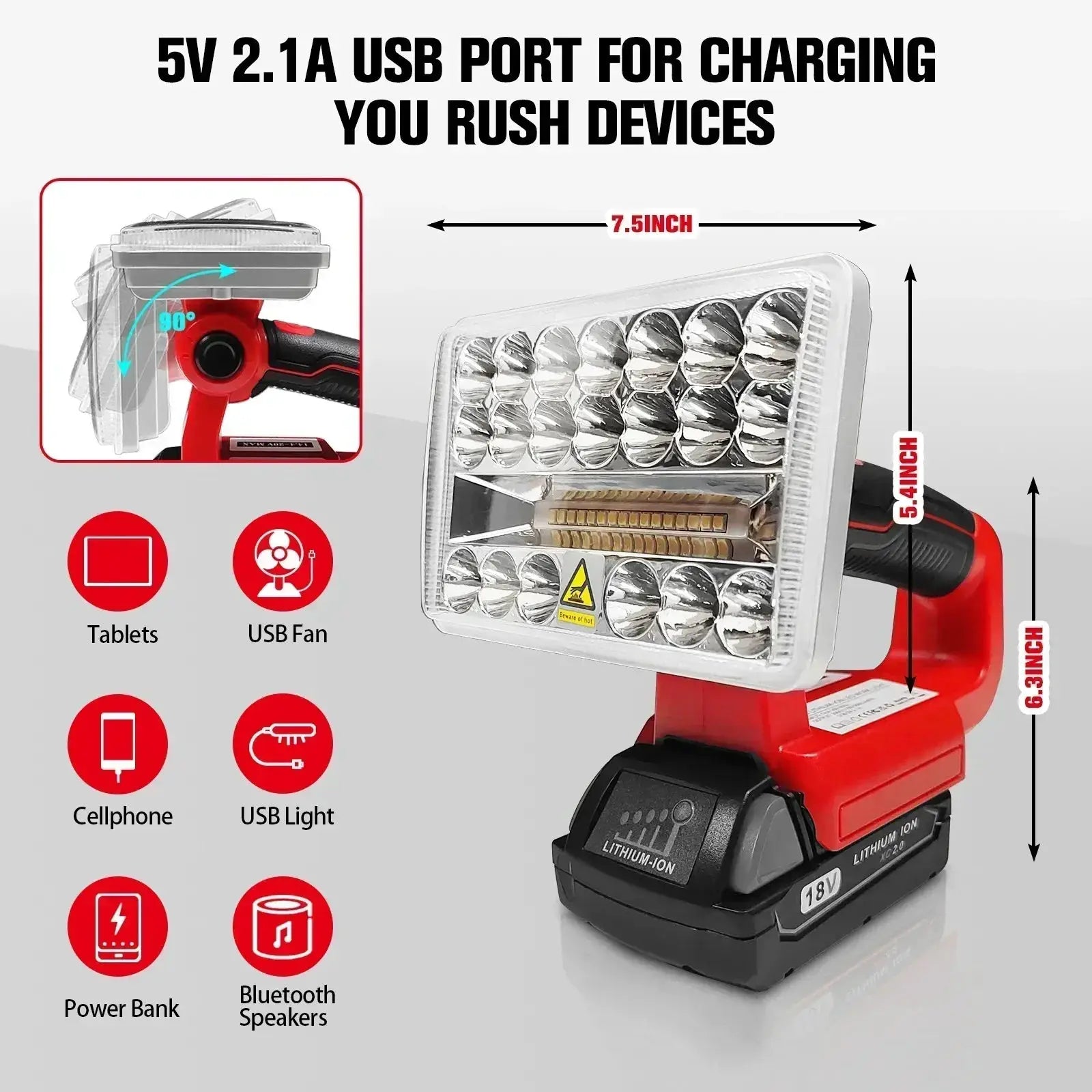 5 Inch 9W LED Work Light Torch For Milwaukee Makita Tools