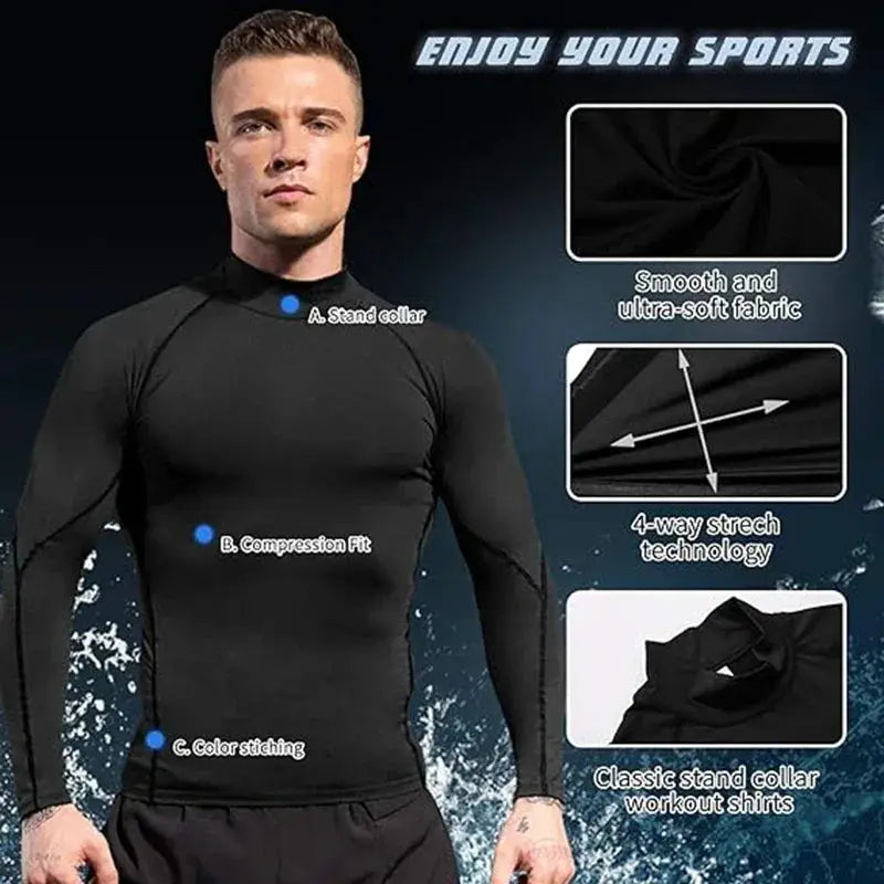 Men's Turtleneck Quick Dry Long Sleeve Compression Tee