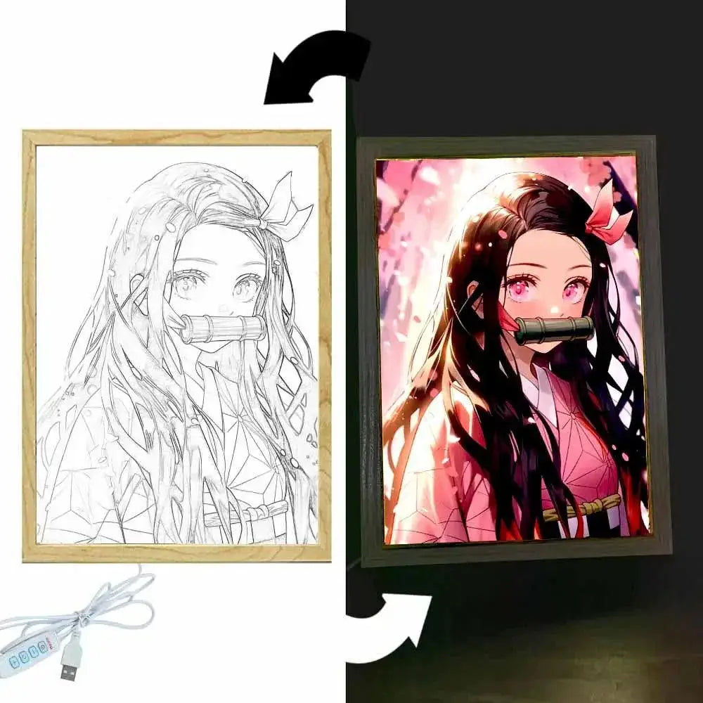 Nezuko LED Night Light Frame Demon Slayer Decor Gift Idea