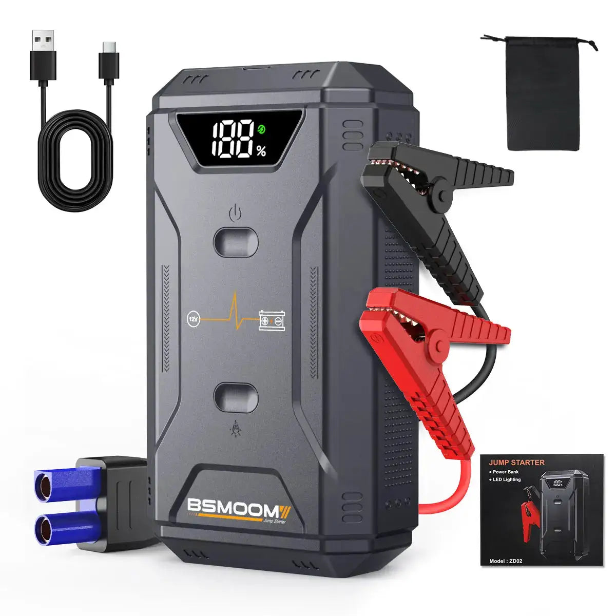 Car Battery Jump Starter Digital Display Portable Car Battery Booster Charger 26800mAh Power Bank Emergency Battery Booster