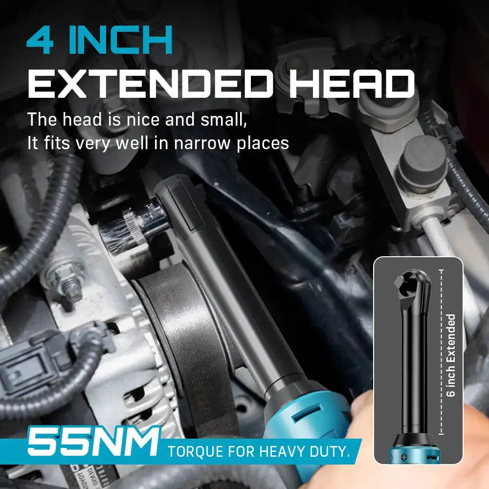 SEESII 3/8" Cordless Electric Wrench 55Nm 6'' Extended Ratchet Wrench 12V Rechargeable Angle Wrench Car Repair Tools with 2pcs Batteries