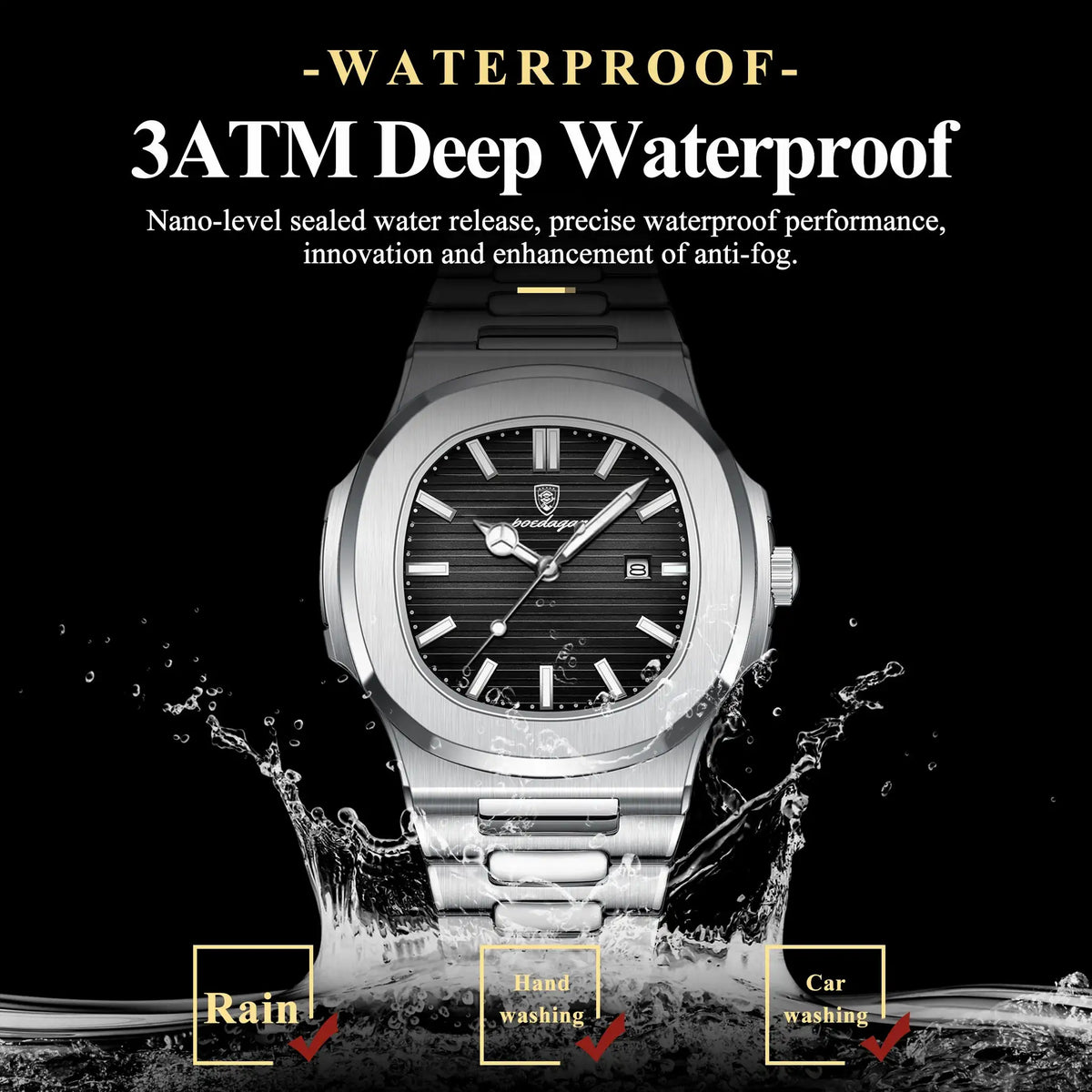 Square Stainless Steel Men Quartz Watch
