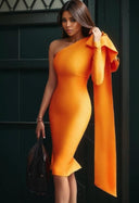 Orange One-Shoulder Bandage Dress Sophisticated Winter Statement