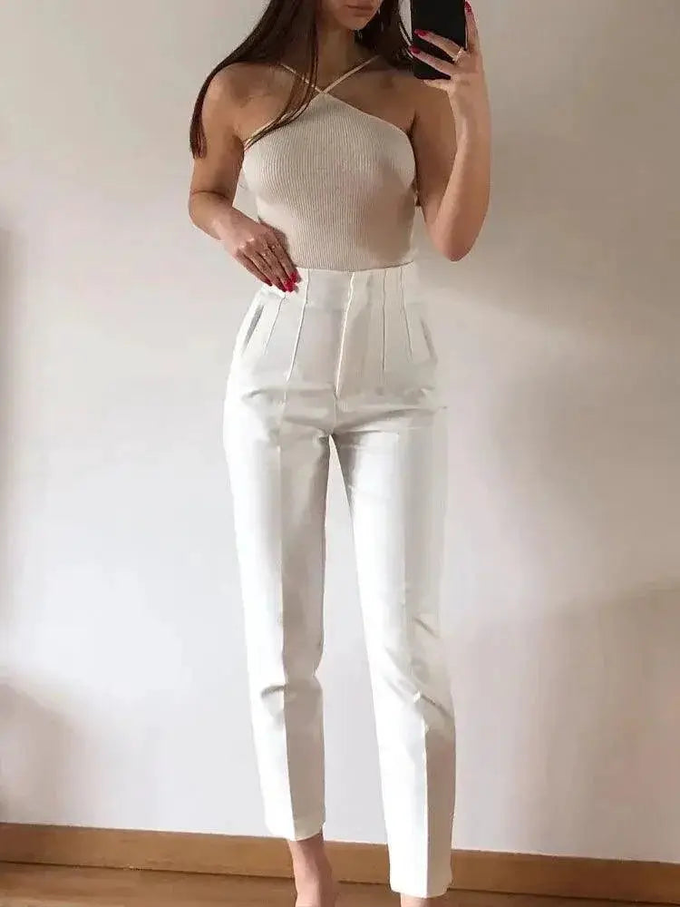 High Waist Slim Fit Cropped Pants All Season Versatile Wear