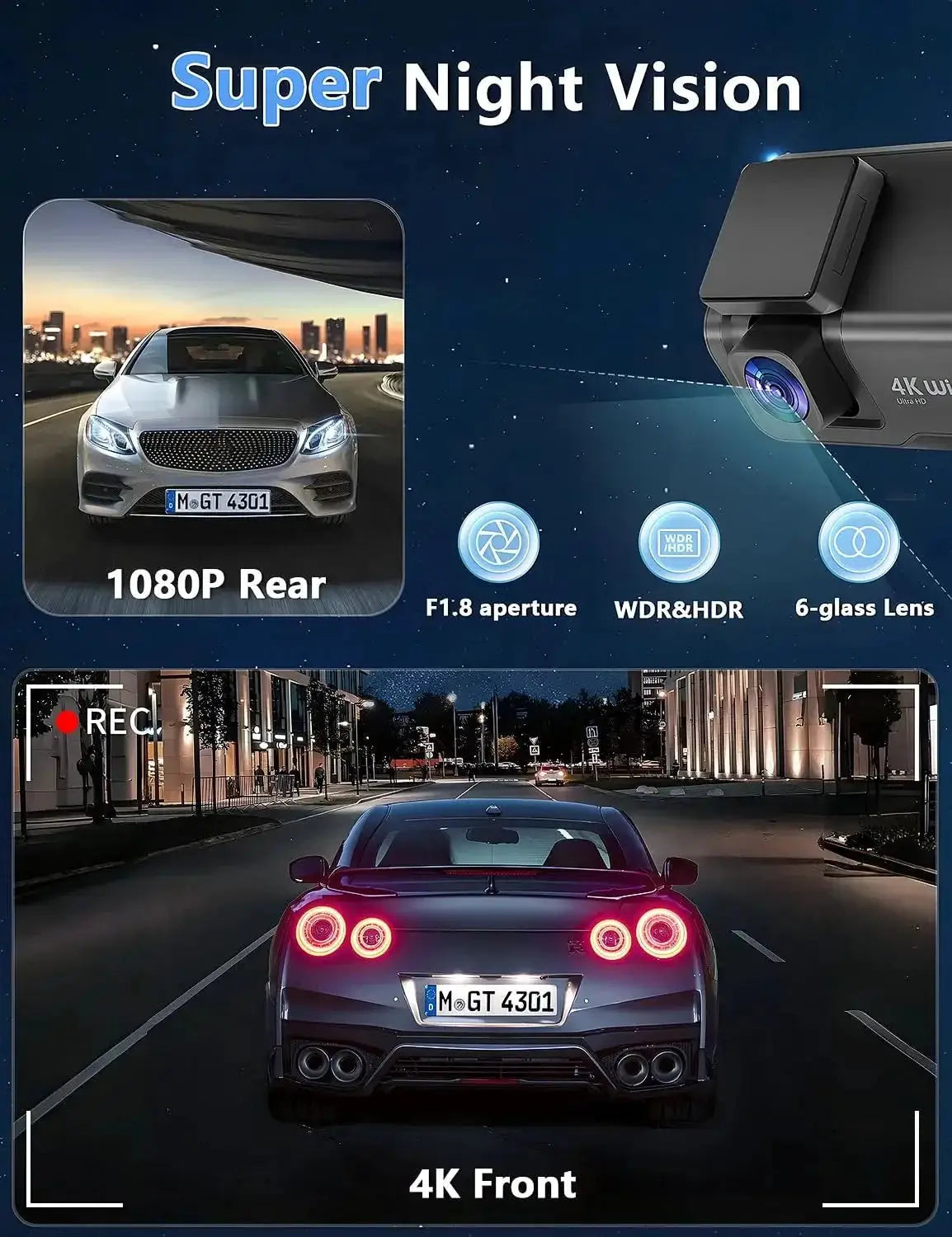 Hook Your Drive Kocam 4K UHD Dash Cam Dual Lens Night Vision Parking Monitor - stepyours.com